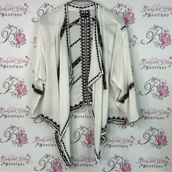 Onyx cardigan open waterfall Aztec distressed Black and White Patterned Cardigan - Picture 1 of 7